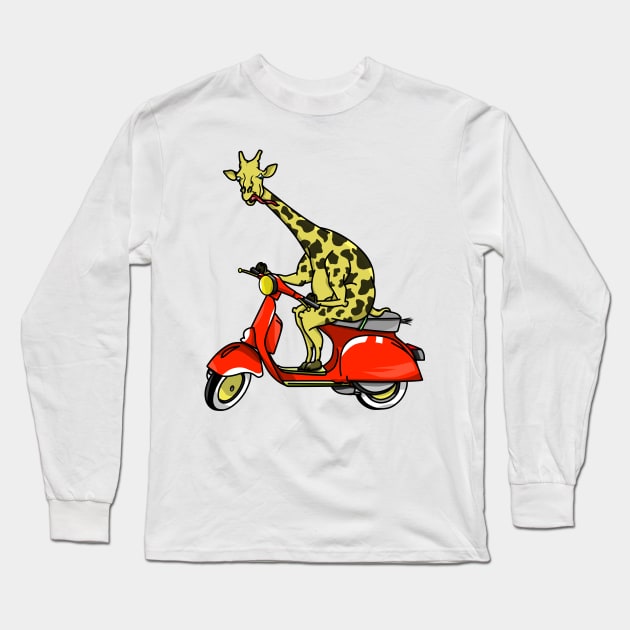 Giraffe Riding A Motor Scooter Long Sleeve T-Shirt by mailboxdisco